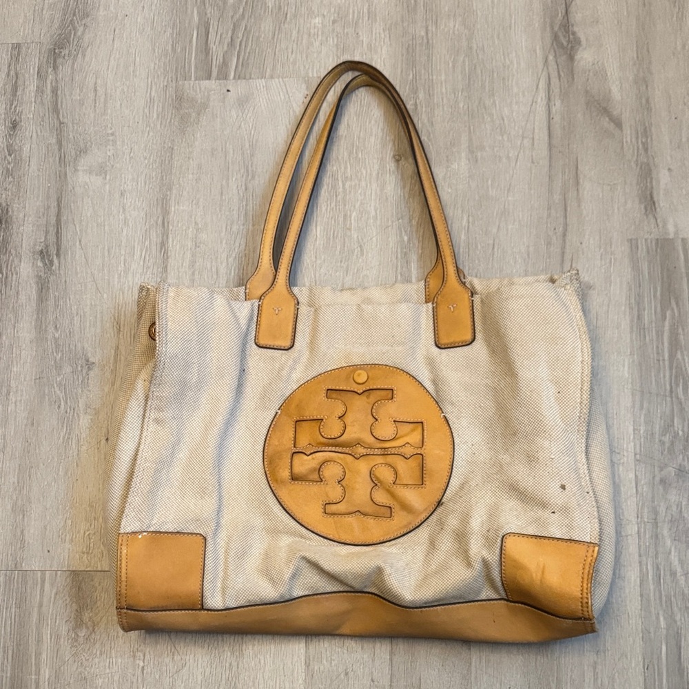 Tory Burch Cream and Tan Canvas Tote